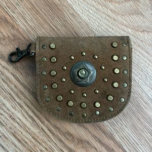 NWOT Free People Studded Clip On Wallet Leather in Color: Cognac